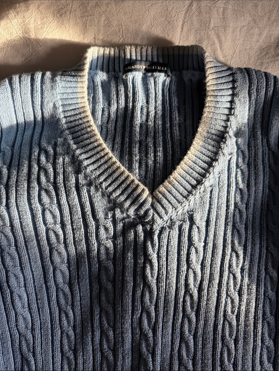 Brandy Melville Sweaters - Brandy Melville Pale Blue Cable Knit V-Neck Sweater